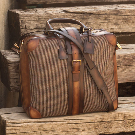 Tweed & Leather Travel Tote │ Grey & Brown