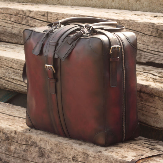 Leather Travel Tote │ Burgundy Burn Patina