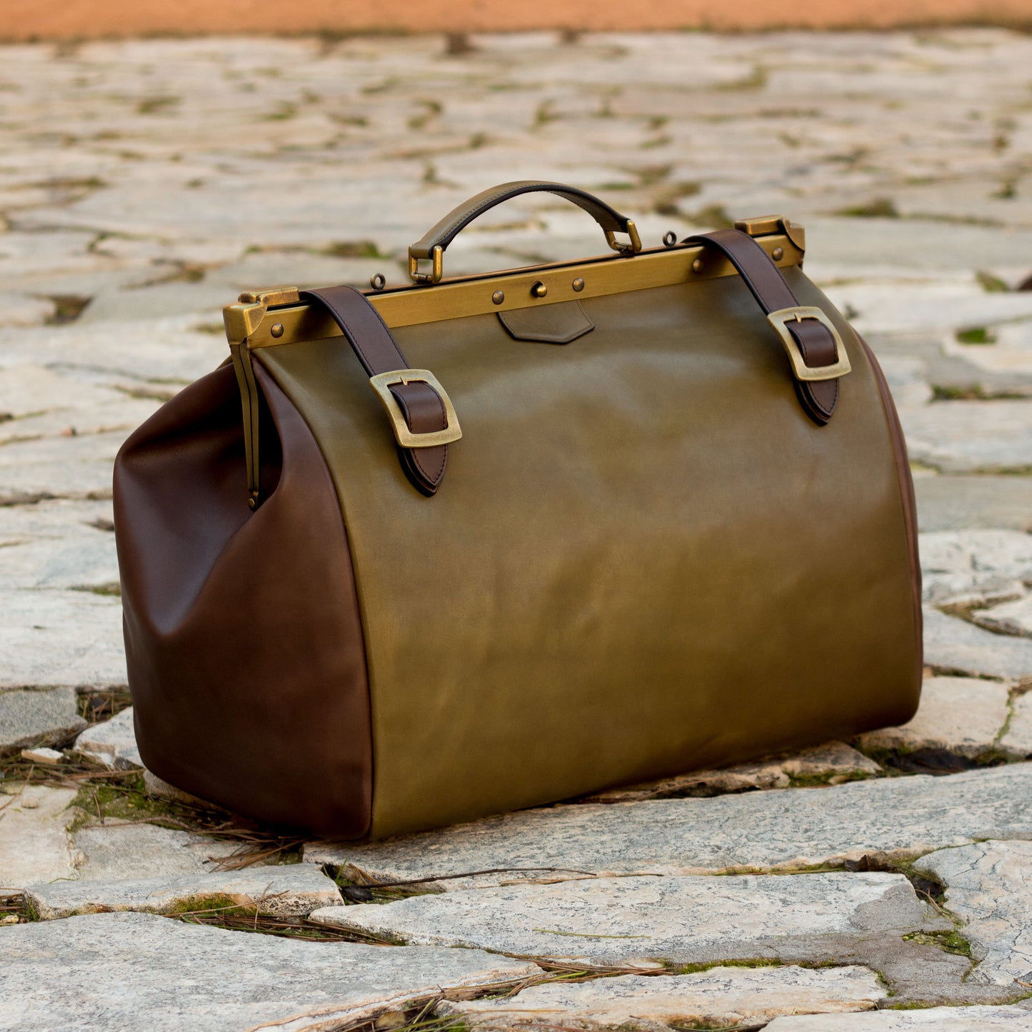 Leather Doctor Bag │ Olive Green & Dark Brown