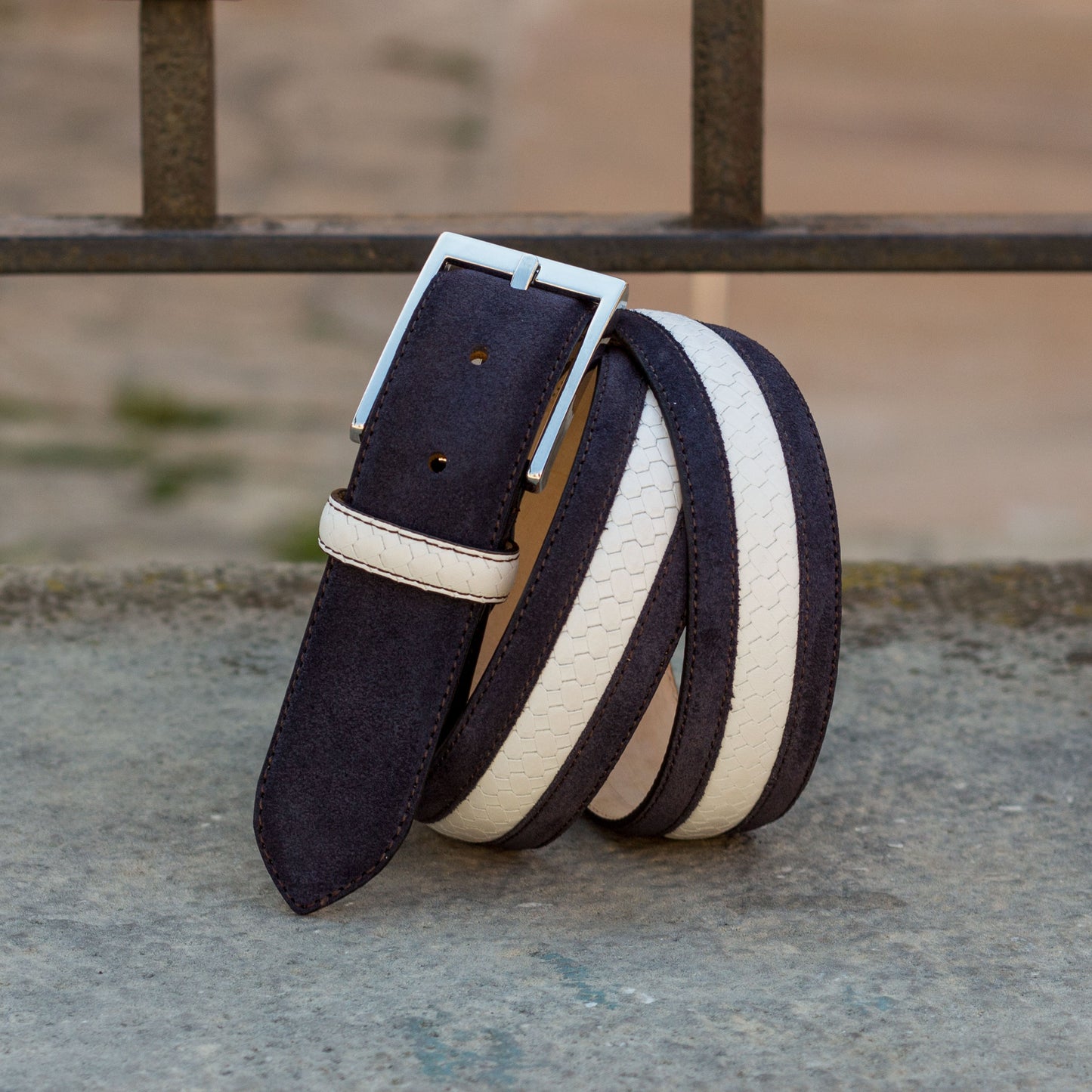 Leather & Suede Venice Belt │ Navy & White