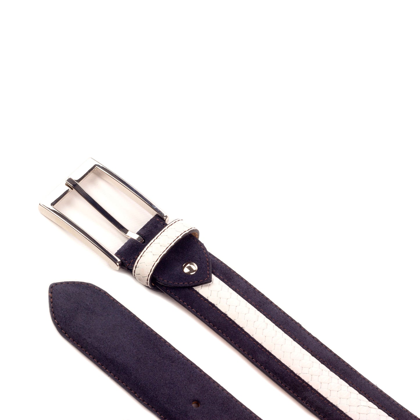 Leather & Suede Venice Belt │ Navy & White