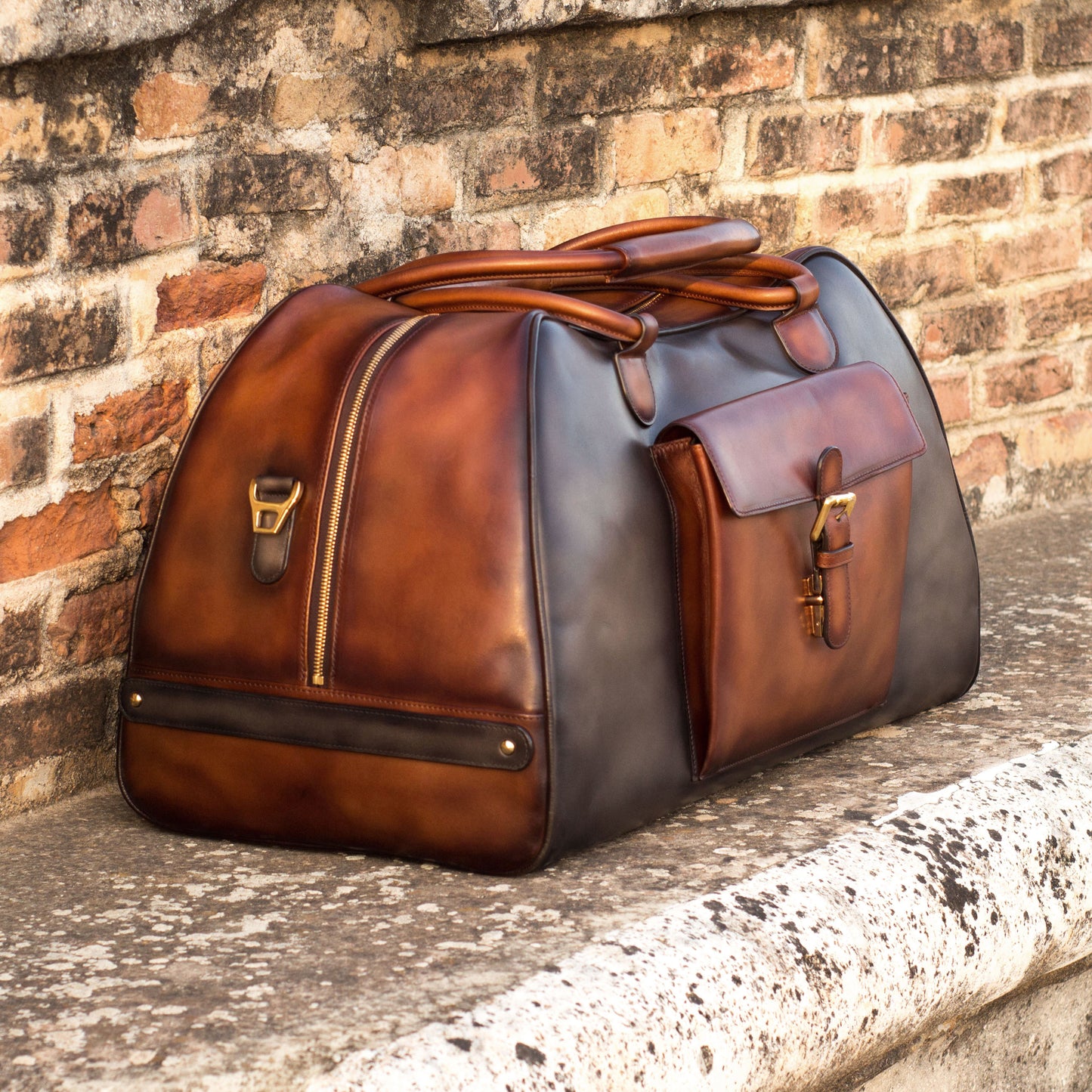 Leather Travel Duffle │ Grey & Brown Burn Patina