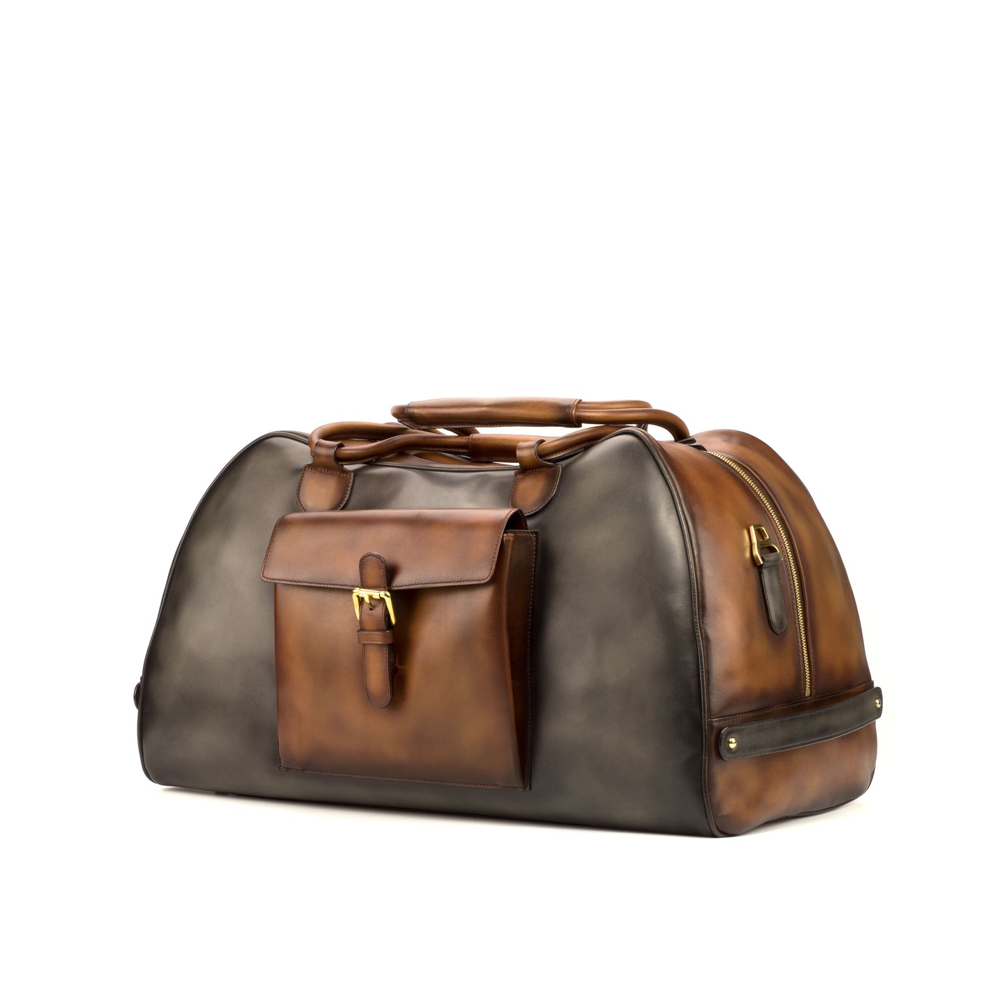 Leather Travel Duffle │ Grey & Brown Burn Patina