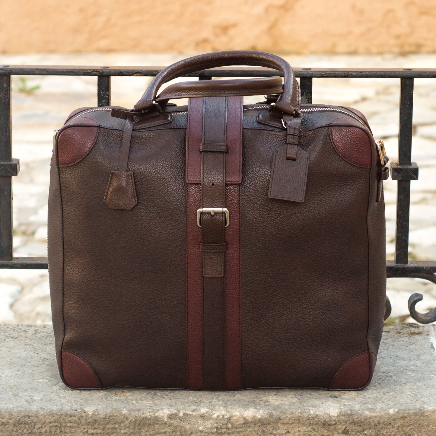 Leather Travel Tote │ Dark Brown & Burgundy