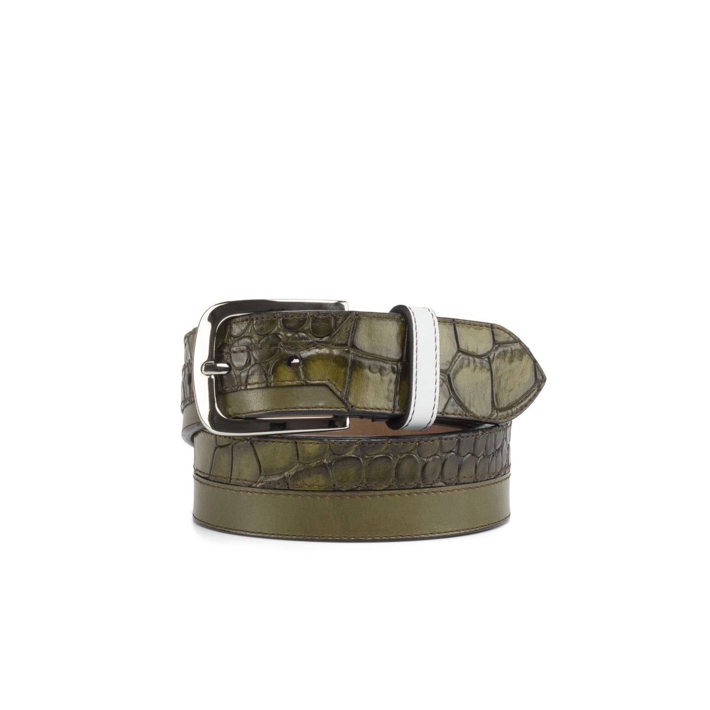 Leather Belt │ Olive Green Croc-Effect