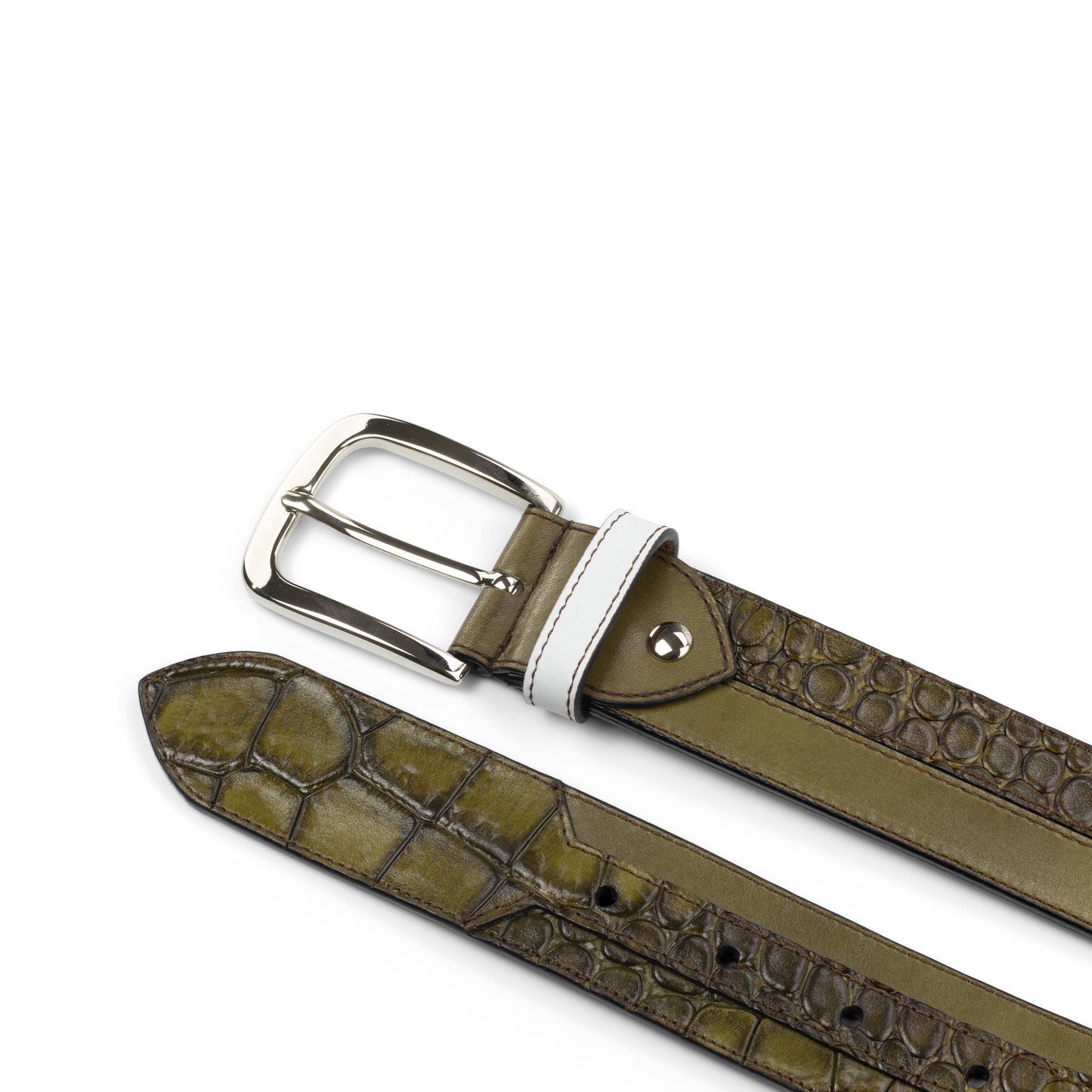 Leather Belt │ Olive Green Croc-Effect