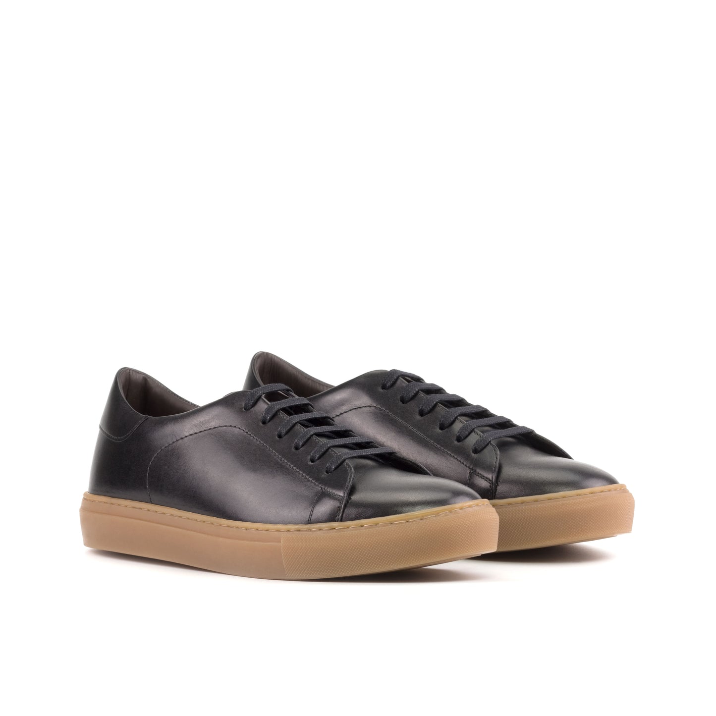 Leather Trainer │ Black Painted Calf - Caramel Sole