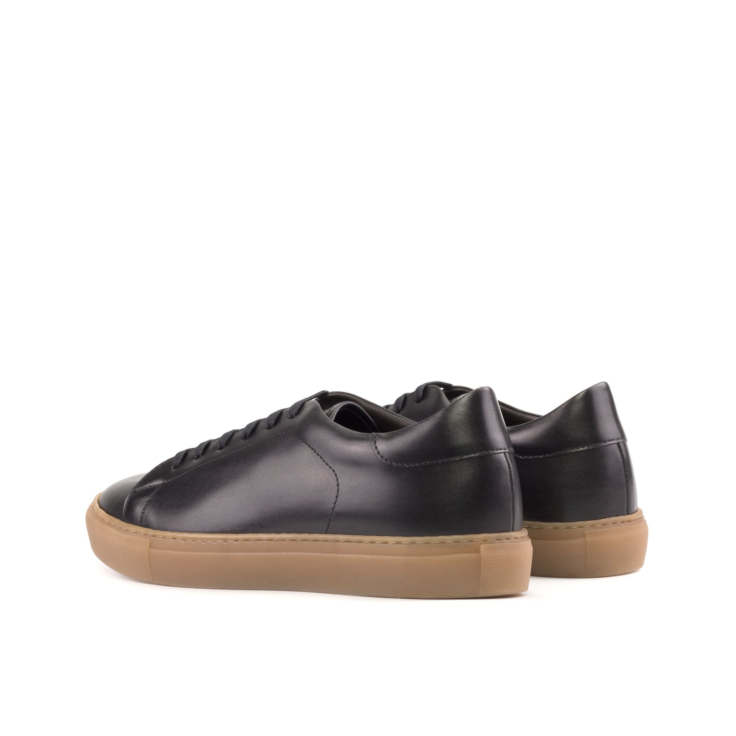 Leather Trainer │ Black Painted Calf - Caramel Sole