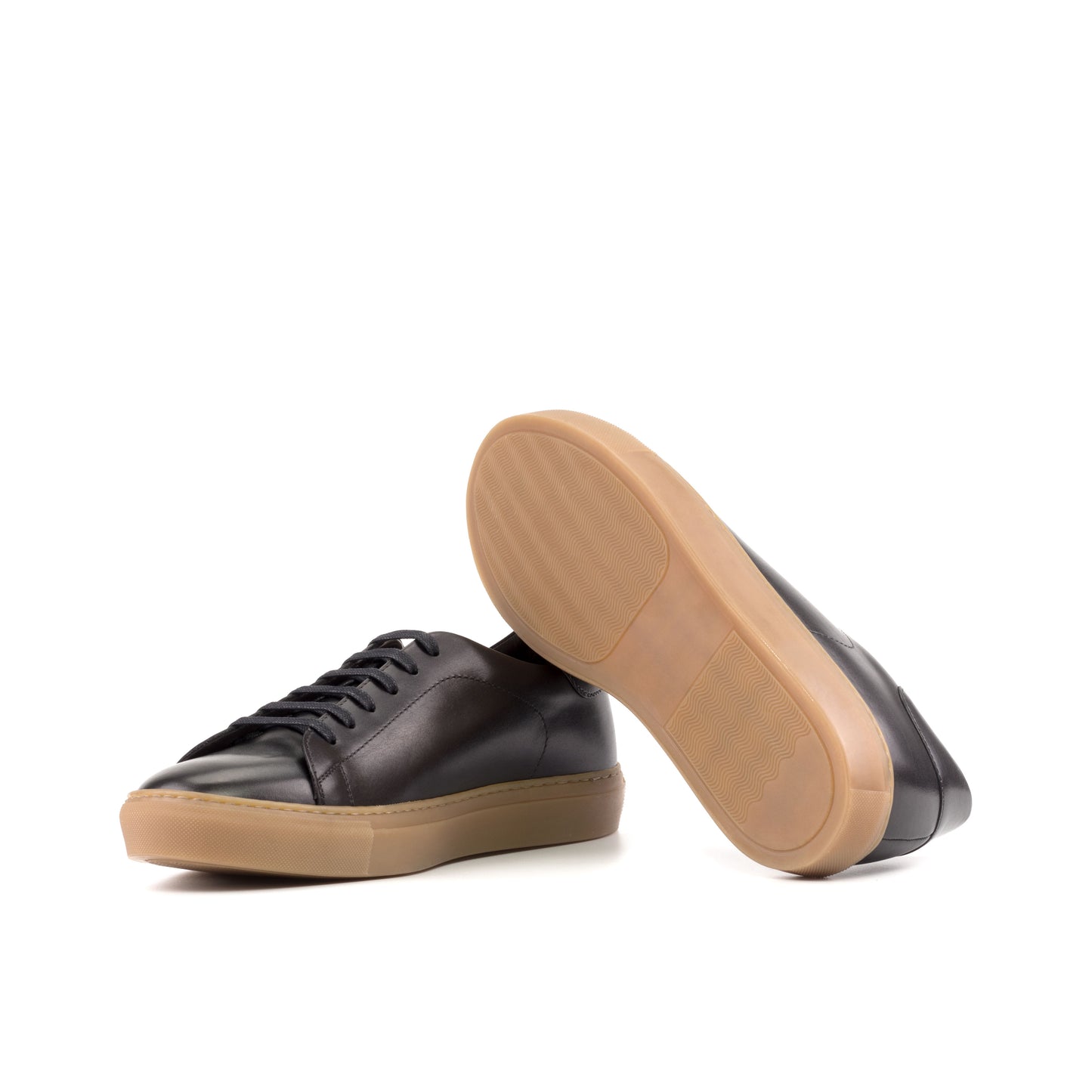 Leather Trainer │ Black Painted Calf - Caramel Sole