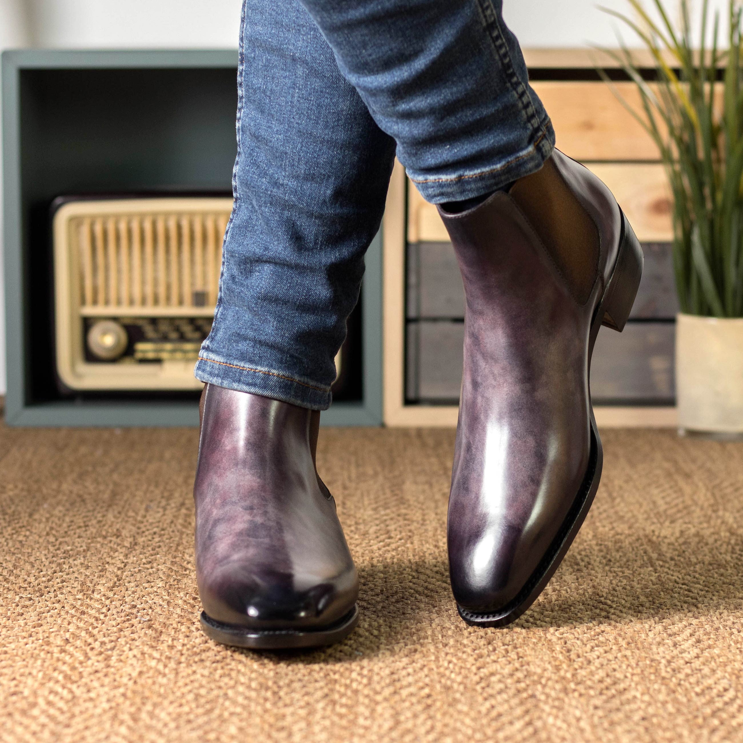 Leather Chelsea Boots Belgravia Aubergine Museum Patina Made4Me