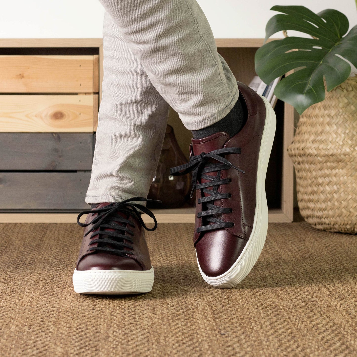 Leather Trainer │ Burgundy Painted Calf