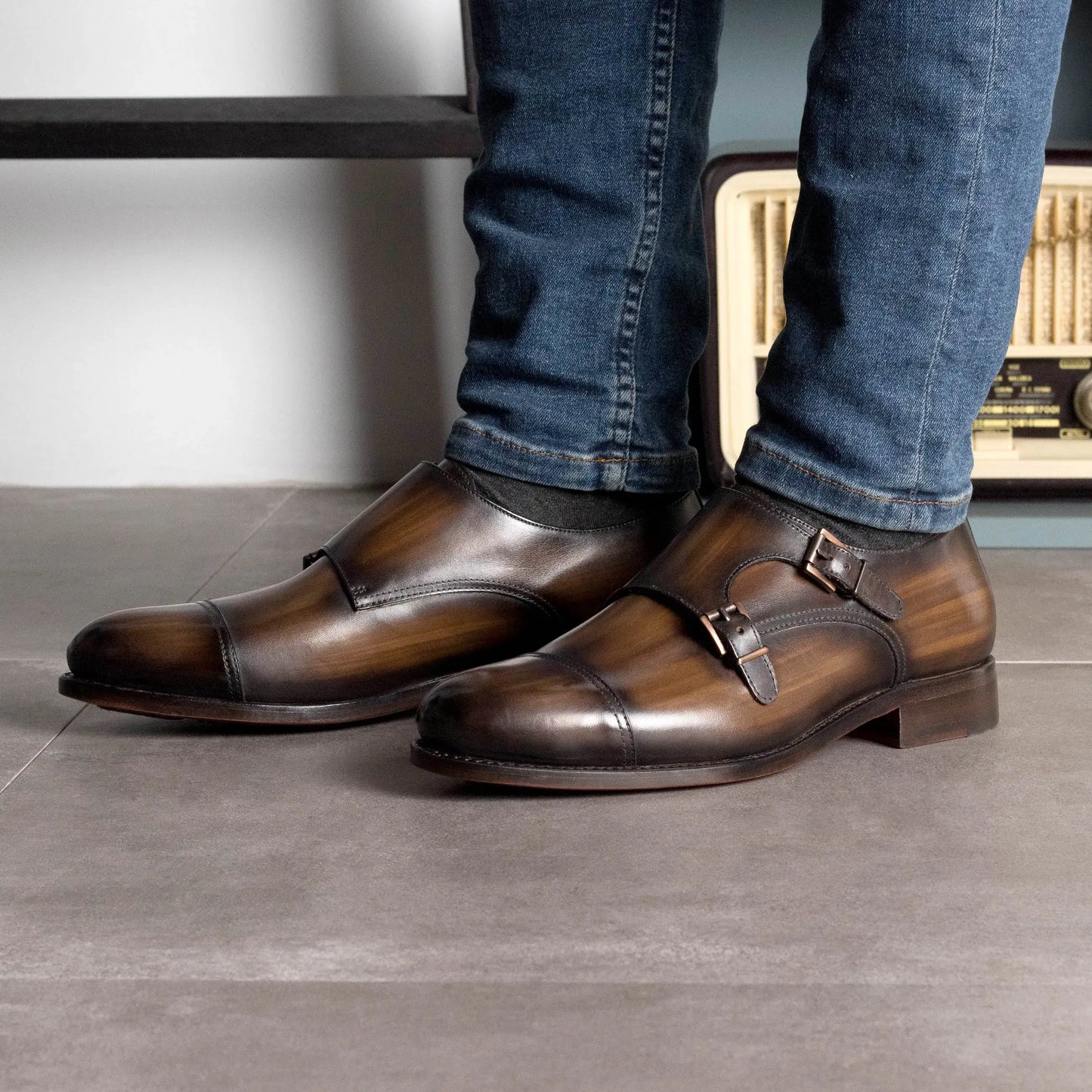 Leather Double Monk Zurigo │ Brown Papiro Patina