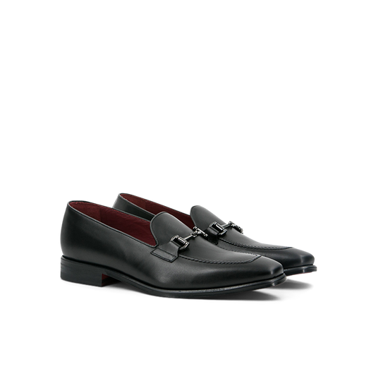 Leather Loafer Savile │ Black with Metal Bar [BlackStitch]