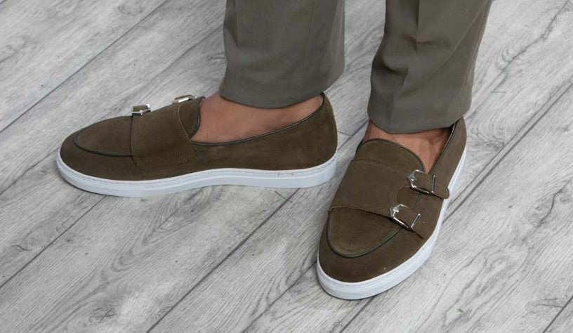 Suede Double Monk Sneakers │ Khaki