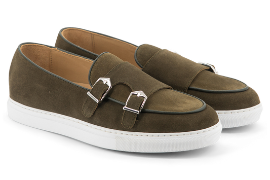 Suede Double Monk Sneakers │ Khaki