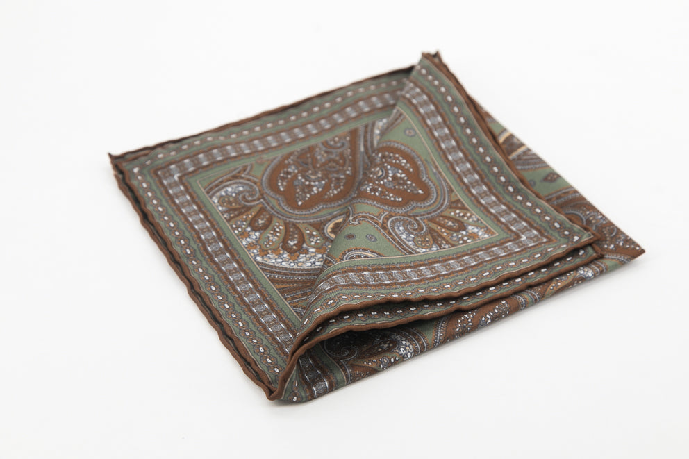 Pocket Square - Brown & Khaki Paisley Pattern