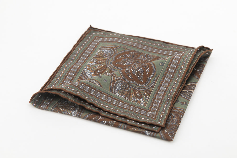 Pocket Square - Brown & Khaki Paisley Pattern