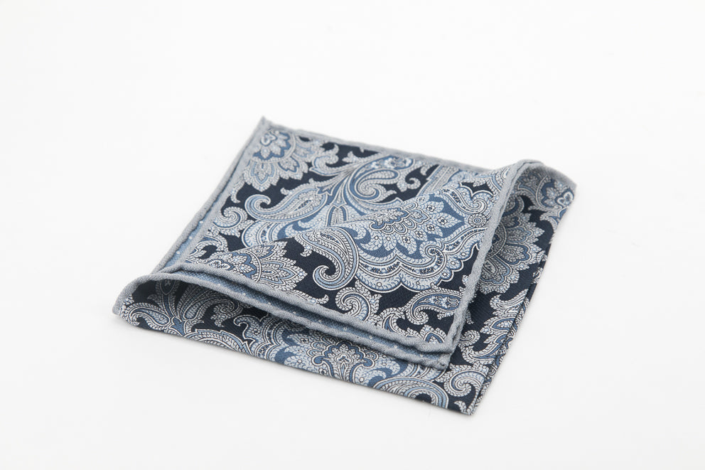 Pocket Square - Black & White Paisley Pattern