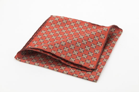 Pocket Square - Orange with Grey Flowers Pattern