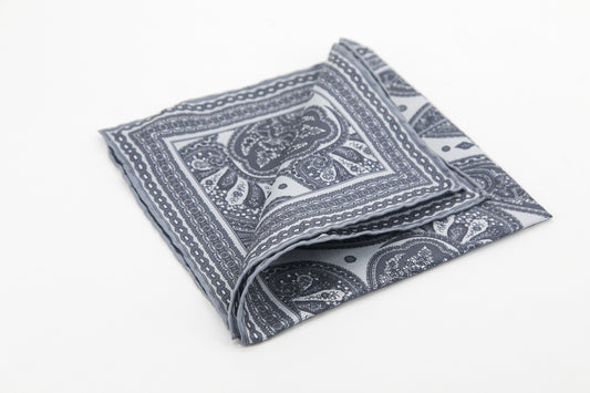 Pocket Square - Navy & White Paisley Pattern