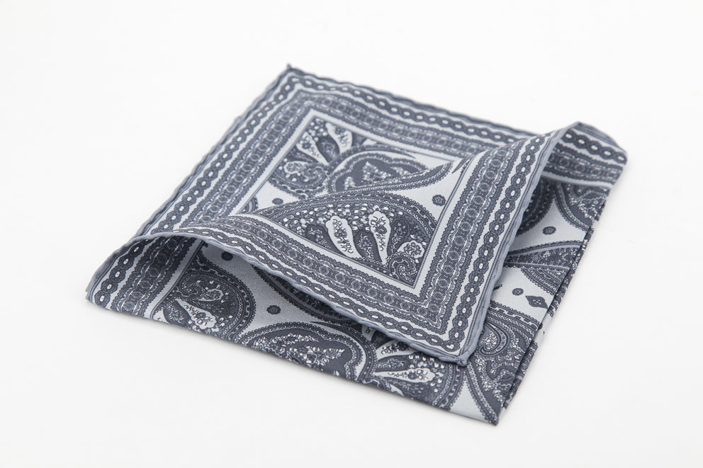 Pocket Square - Navy & White Paisley Pattern