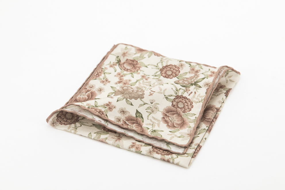 Pocket Square - Beige Baroque Flowers Pattern