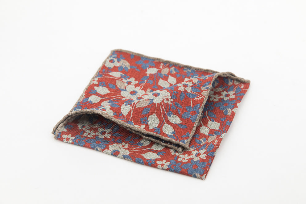 Pocket Square - Rust Flowers Pattern