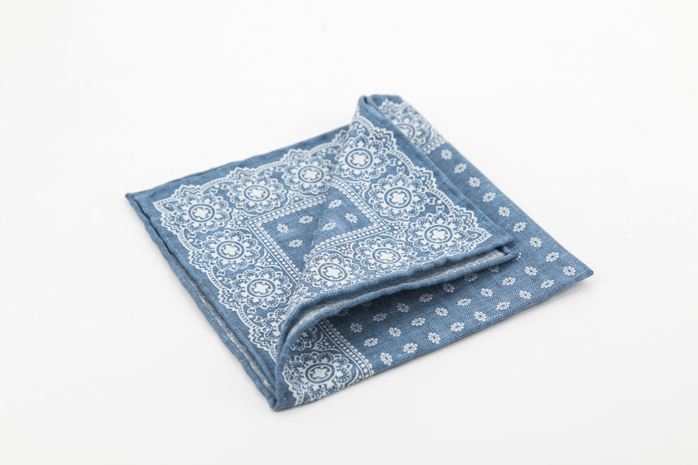 Pocket Square - Light Blue Paisley Pattern