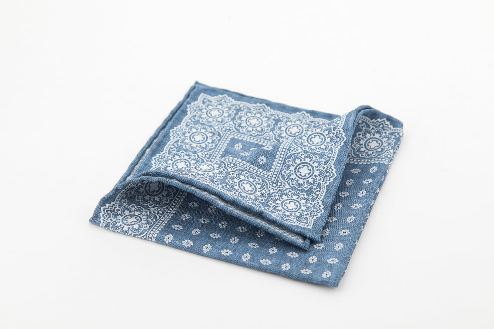 Pocket Square - Light Blue Paisley Pattern