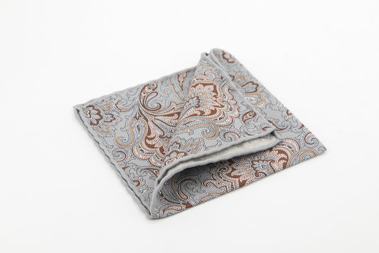 Pocket Square - Grey & Brown Paisley Pattern