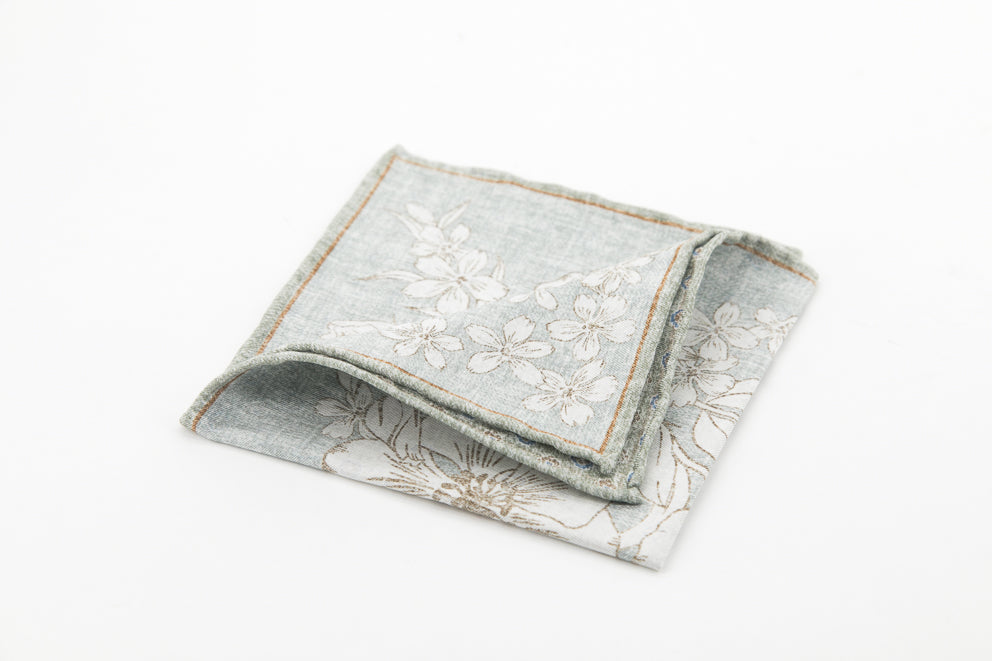 Pocket Square - Grey Flowers Pattern