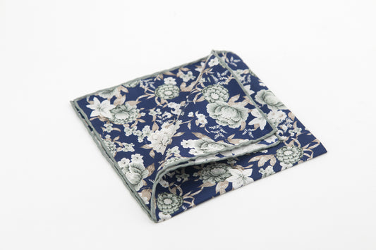 Pocket Square - Navy & Grey Flowers Pattern