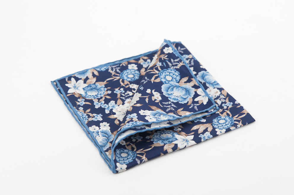 Pocket Square - Navy Flowers Pattern