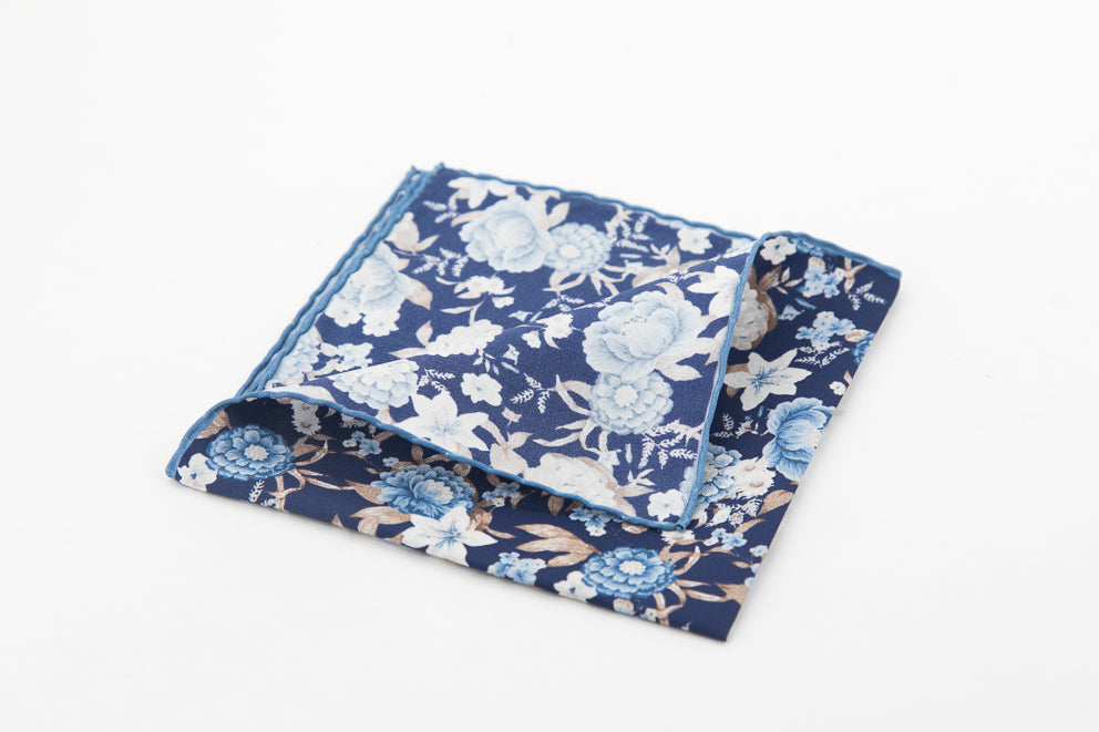 Pocket Square - Navy Flowers Pattern