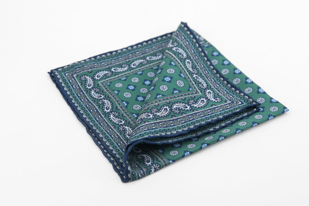 Pocket Square - Green & Blue Flowers Pattern