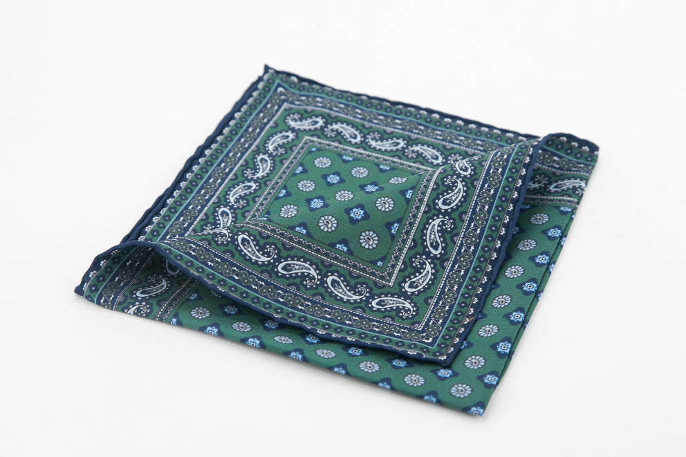 Pocket Square - Green & Blue Flowers Pattern