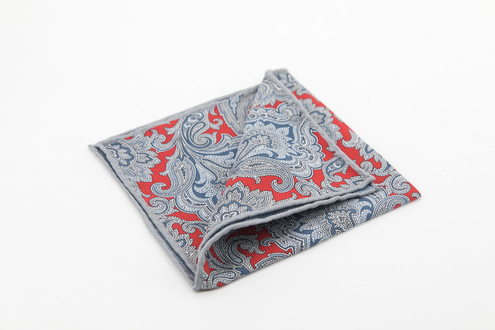 Pocket Square - Grey & Orange Paisley