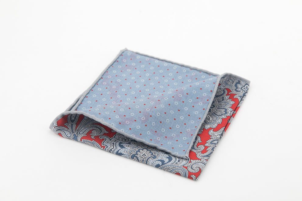 Pocket Square - Grey & Orange Paisley