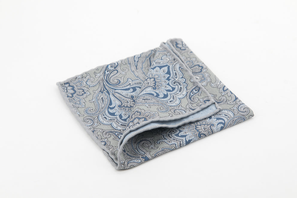 Pocket Square - Grey & Blue Paisley