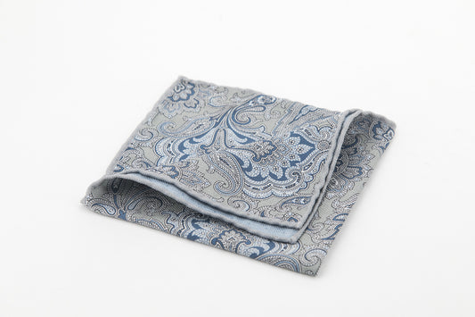 Pocket Square - Grey & Blue Paisley