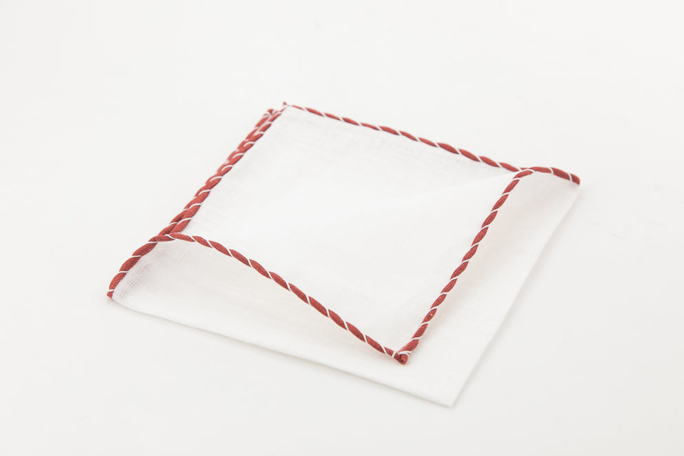 Pocket Square - Plain White with Red Borders