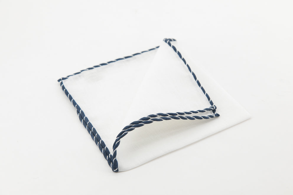 Pocket Square - Plain White with Navy Borders