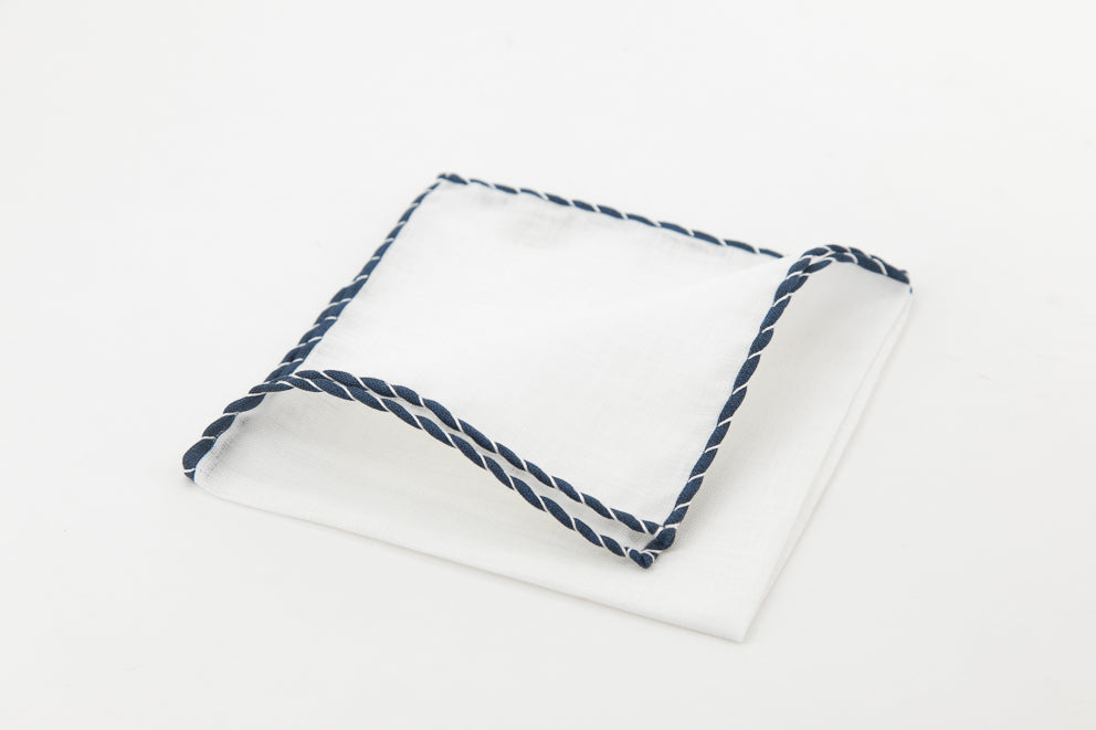 Pocket Square - Plain White with Navy Borders