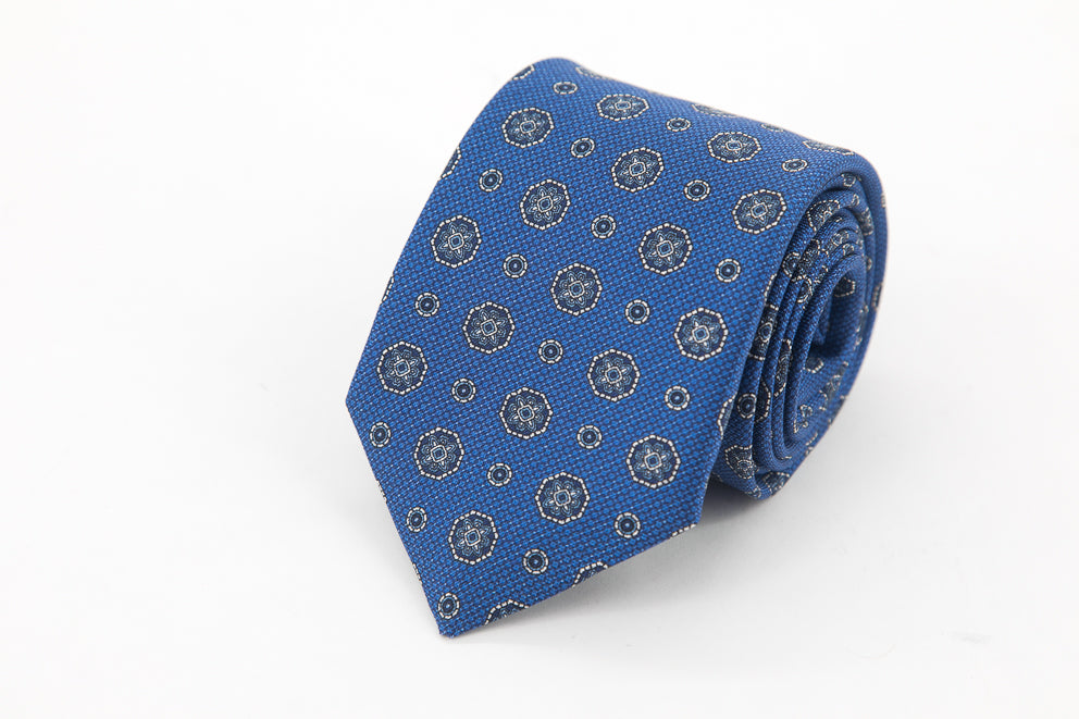 TIE - Blue with Flowers Pattern