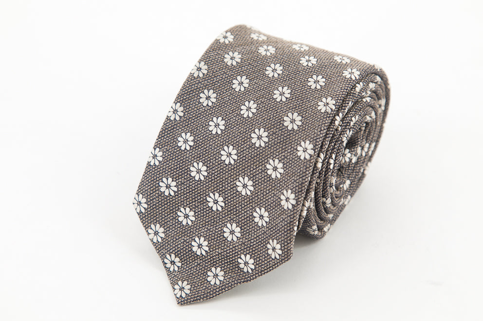 TIE - Beige with Flowers Pattern