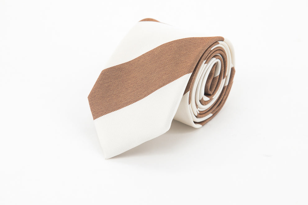 TIE - Striped White & Brown