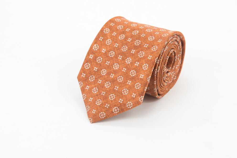 TIE - Orange with Flowers Patterns