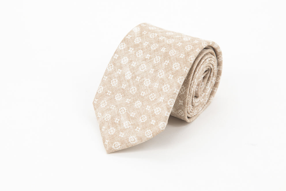 TIE - Beige with Flowers Patterns