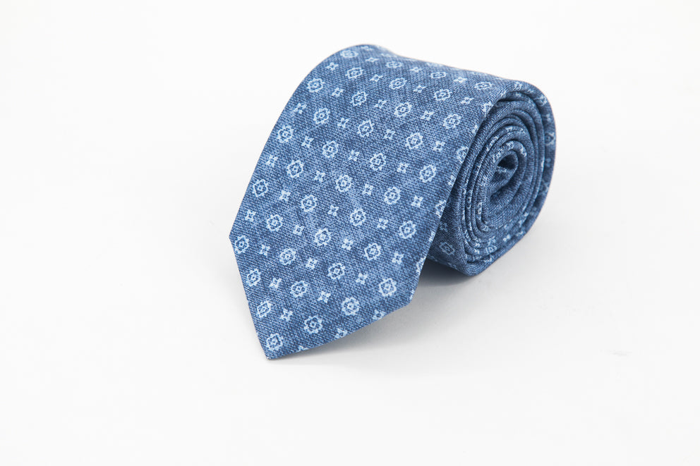 TIE - Blue with Flowers Patterns