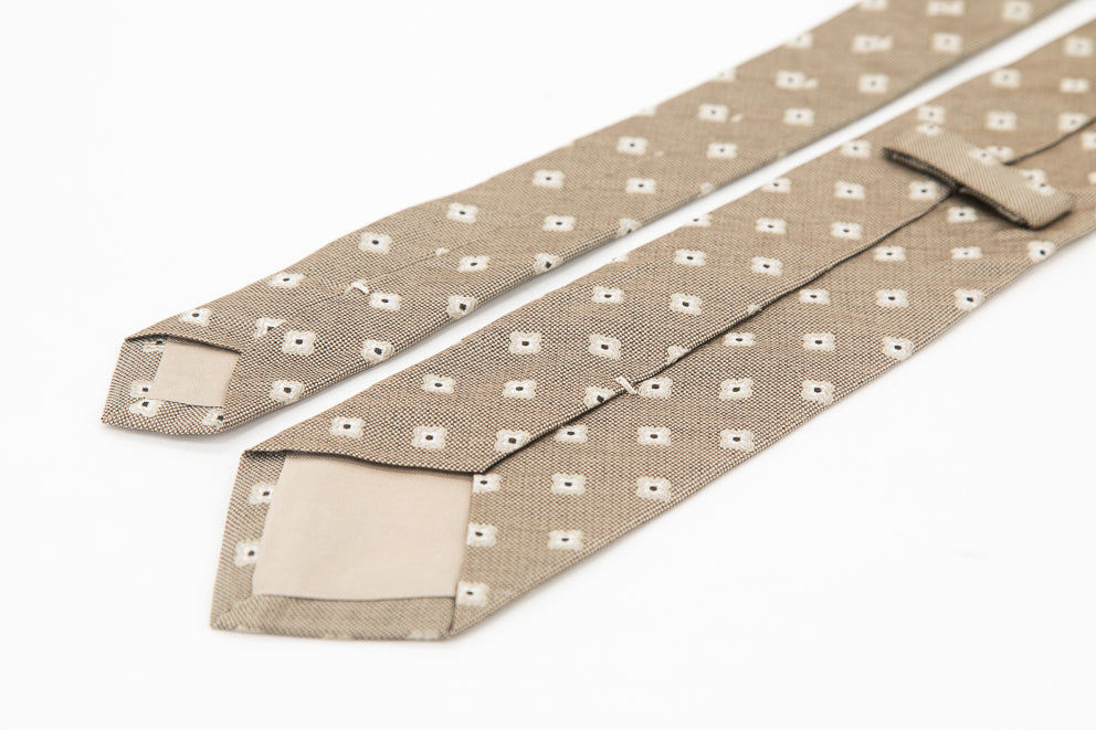 TIE - Beige & White Dot Squares